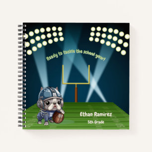Cute French bulldog quarterback stadium cartoon Notebook