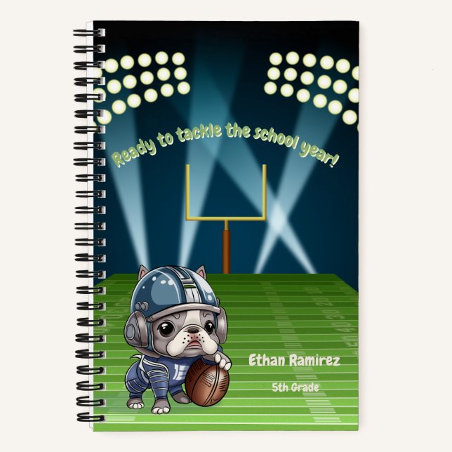 Cute French bulldog quarterback stadium cartoon Notebook (Front)