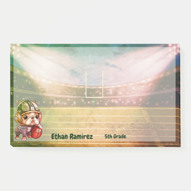 Cute French bulldog quarterback stadium cartoon Post-it Notes (Front)
