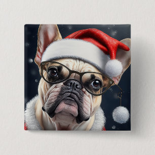 Cute French Bulldog Santa Christmas Holiday Design 15 Cm Square Badge