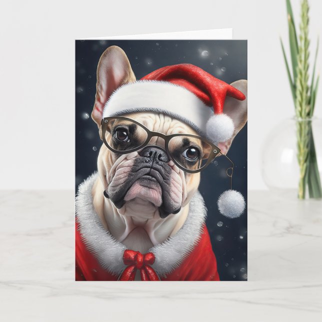Cute French Bulldog Santa Christmas Holiday Design Card (Front)