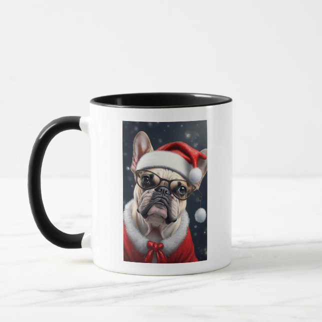 Cute French Bulldog Santa Christmas Holiday Design Mug (Left)