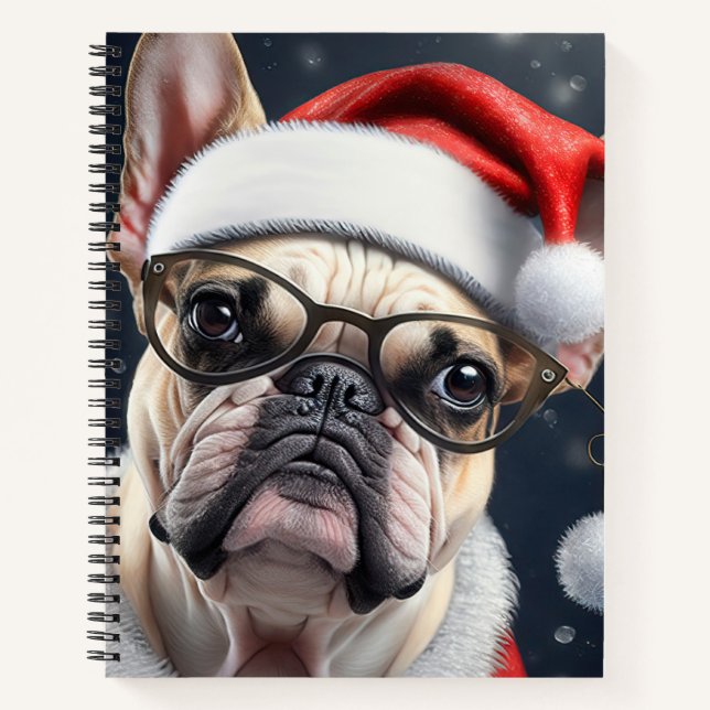 Cute French Bulldog Santa Christmas Holiday Design Notebook (Front)