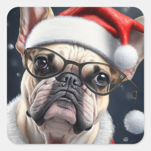 Cute French Bulldog Santa Christmas Holiday Design Square Sticker