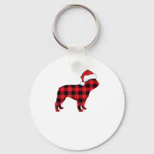 Cute French Bulldog Santa Hat Christmas Red Plaid  Key Ring