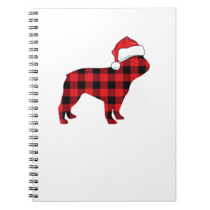 Cute French Bulldog Santa Hat Christmas Red Plaid Notebook