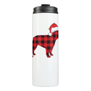 Cute French Bulldog Santa Hat Christmas Red Plaid Thermal Tumbler