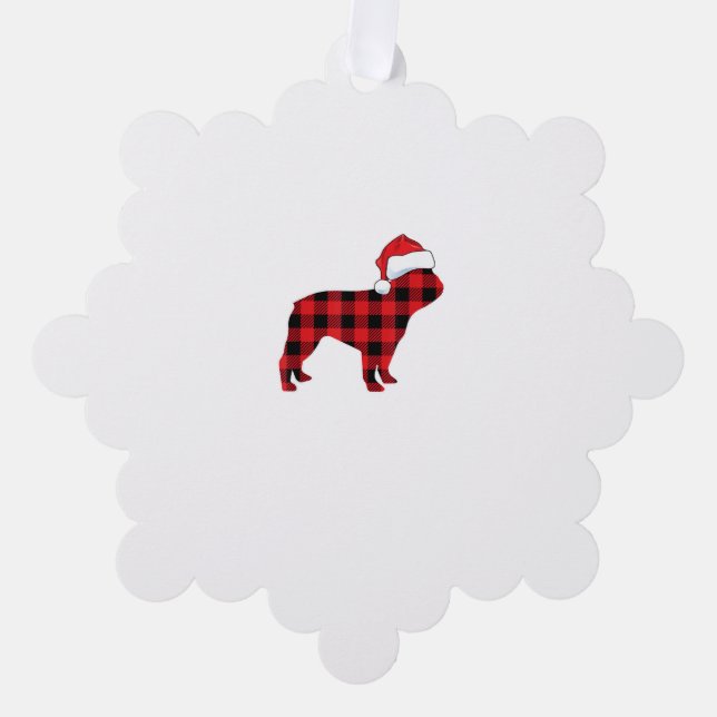 Cute French Bulldog Santa Hat Christmas Red Plaid  Tree Decoration Card (Front)
