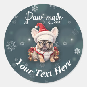Cute French Bulldog Santa Hat Handmake Christmas Classic Round Sticker