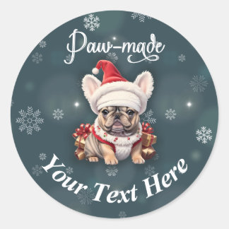 Cute French Bulldog Santa Hat Handmake Christmas  Classic Round Sticker