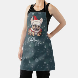 Cute French Bulldog Santa Hat Merry Christmas Apron