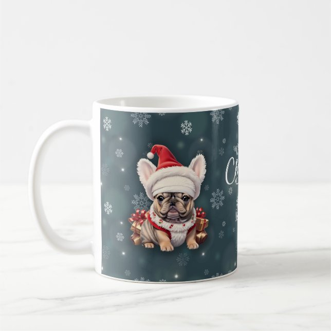 Cute French Bulldog Santa Hat Merry Christmas Coffee Mug (Left)