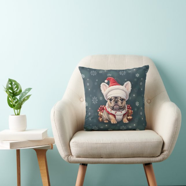 Cute French Bulldog Santa Hat Merry Christmas Cushion (Chair)