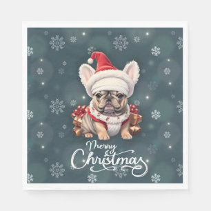 Cute French Bulldog Santa Hat Merry Christmas Napkin
