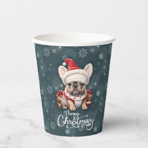 Cute French Bulldog Santa Hat Merry Christmas Paper Cups
