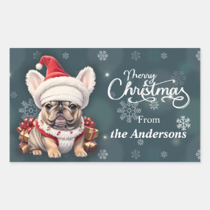 Cute French Bulldog Santa Hat Merry Christmas Rectangular Sticker