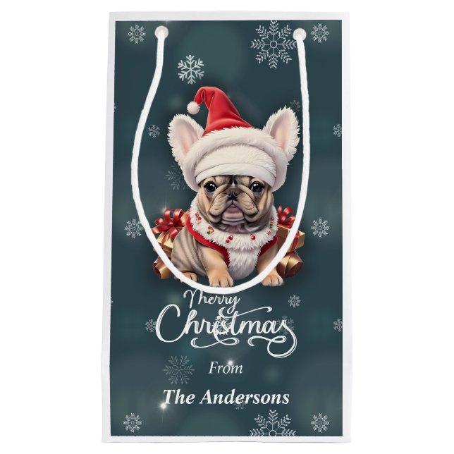 Cute French Bulldog Santa Hat Merry Christmas Small Gift Bag (Front)