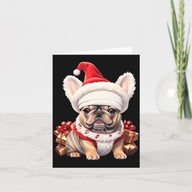 Cute French Bulldog Santa Hat Merry Christmas T Sh Card (Front)