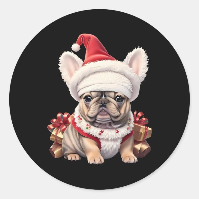 Cute French Bulldog Santa Hat Merry Christmas T Sh Classic Round Sticker (Front)