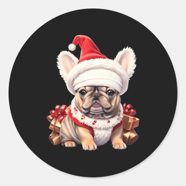 Cute French Bulldog Santa Hat Merry Christmas T Sh Classic Round Sticker (Front)