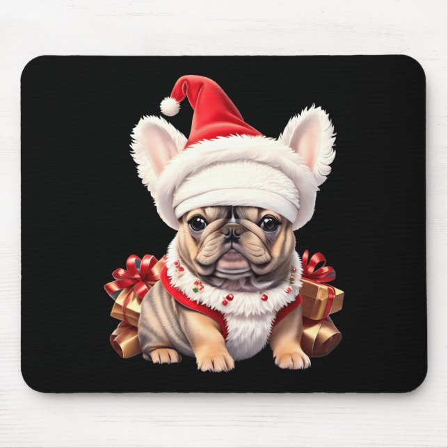 Cute French Bulldog Santa Hat Merry Christmas T Sh Mouse Mat (Front)