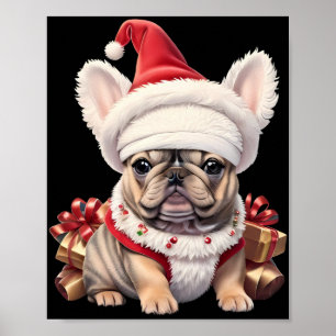 Cute French Bulldog Santa Hat Merry Christmas T Sh Poster