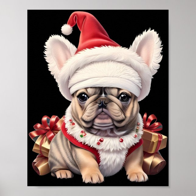 Cute French Bulldog Santa Hat Merry Christmas T Sh Poster (Front)