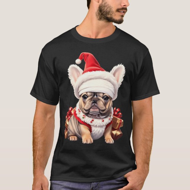 Cute French Bulldog Santa Hat Merry Christmas T Sh T-Shirt (Front)