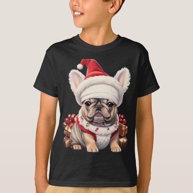 Cute French Bulldog Santa Hat Merry Christmas T Sh T-Shirt (Front)
