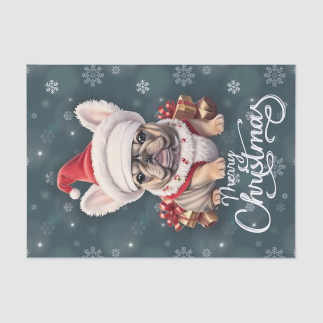 Cute French Bulldog Santa Hat Merry Christmas Tissue Paper (Front)