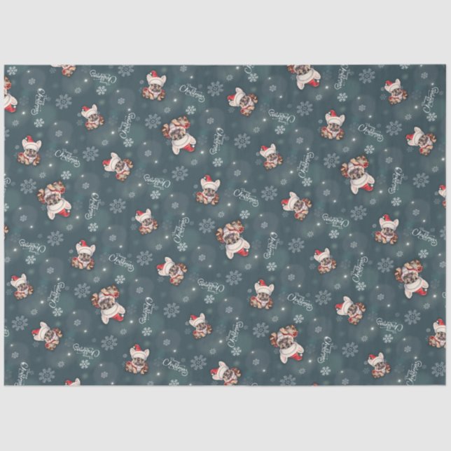 Cute French Bulldog Santa Hat Merry Christmas Tissue Paper (Front)
