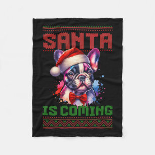 Cute French Bulldog Santa Hat Ugly Christmas Holid Fleece Blanket