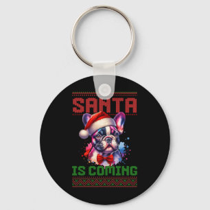 Cute French Bulldog Santa Hat Ugly Christmas Holid Key Ring