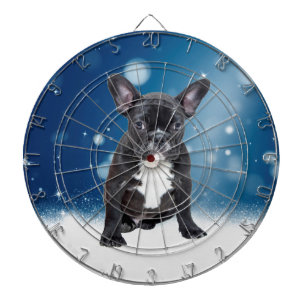 Cute French Bulldog Snow Stars Blue Christmas Dartboard