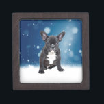 Cute French Bulldog Snow Stars Blue Christmas Keepsake Box<br><div class="desc">Cute French Bulldog Snow Stars Blue Christmas theme.</div>