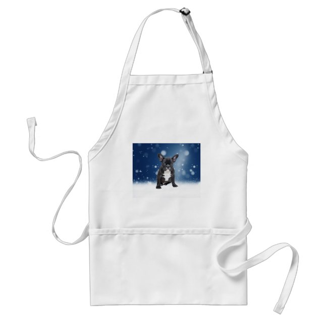 Cute French Bulldog Snow Stars Blue Christmas Standard Apron (Front)