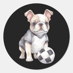 Cute French Bulldog Soccer Player Puppy Classic Round Sticker