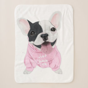 Cute French Bulldog Stuck Just Love Me Sherpa Blanket