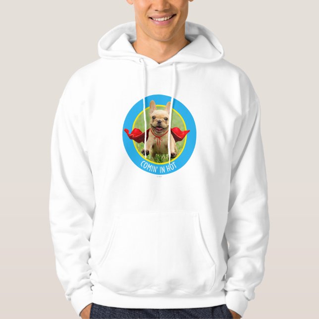 Cute French Bulldog Superhero Runs in Grass Hoodie (Front)