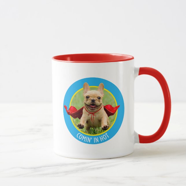 Cute French Bulldog Superhero Runs in Grass Mug (Right)