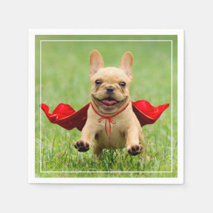 Cute French Bulldog Superhero Runs in Grass Napkin