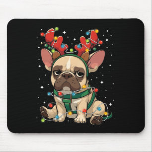 Cute French Bulldog Tangled Up In Christmas Lights Mouse Mat