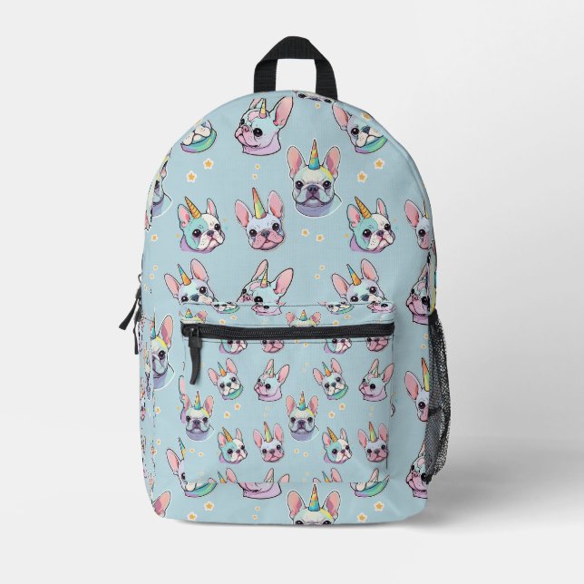 Cute French Bulldog Unicorn Pastel Pattern Printed Backpack (Front)