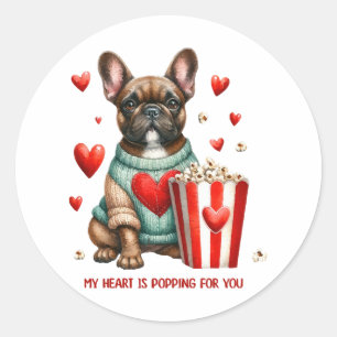 Cute French Bulldog Valentines Day heart Classic Round Sticker