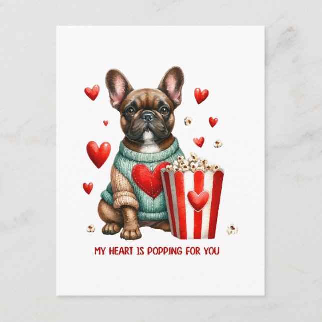 Cute French Bulldog Valentines Day heart Enclosure Card (Front)