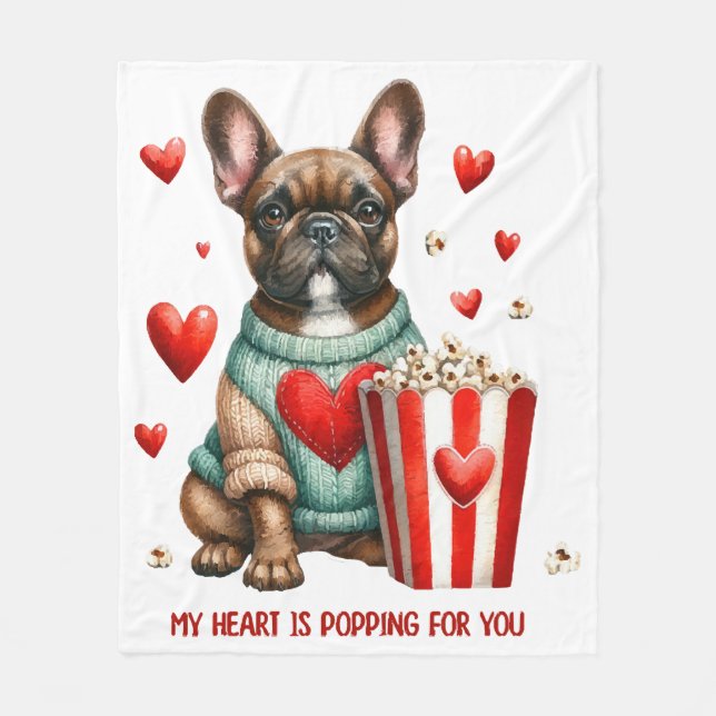 Cute French Bulldog Valentines Day heart Fleece Blanket (Front)