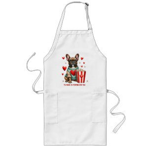Cute French Bulldog Valentines Day heart Long Apron