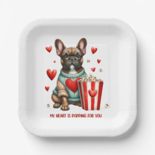 Cute French Bulldog Valentines Day heart Paper Plate