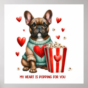Cute French Bulldog Valentines Day heart Poster