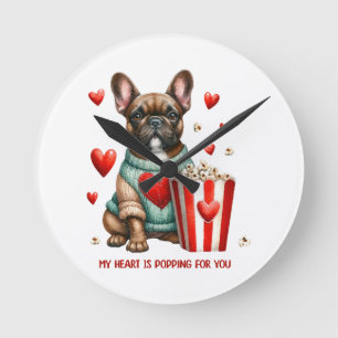 Cute French Bulldog Valentines Day heart Round Clock
